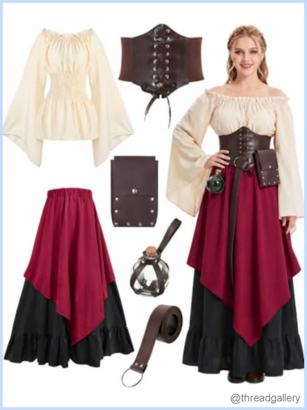 Renaissance Costume Dress Corset Belt Pouch Potion Bottle Artificial Leather